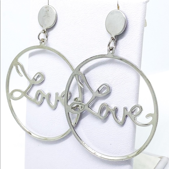 2 Pair Silver & Gold Love Hoop Earrings - Picture 8 of 10